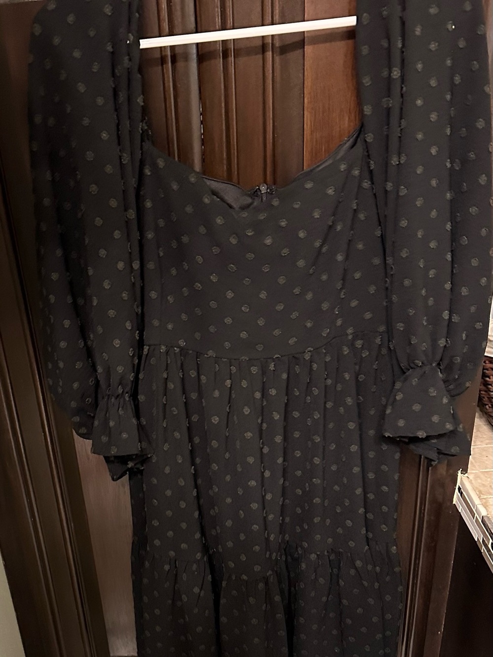 She + Sky Black Long-Sleeve Polka Dot Maxi Dress
